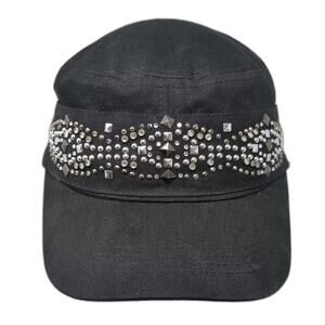 Alabama Girl Army Cap Black Silver Studded Rhinestone Hat OS Adjustable Cotton